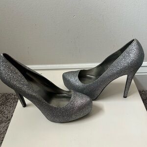 Guess Elegant Silver Glitter Heels